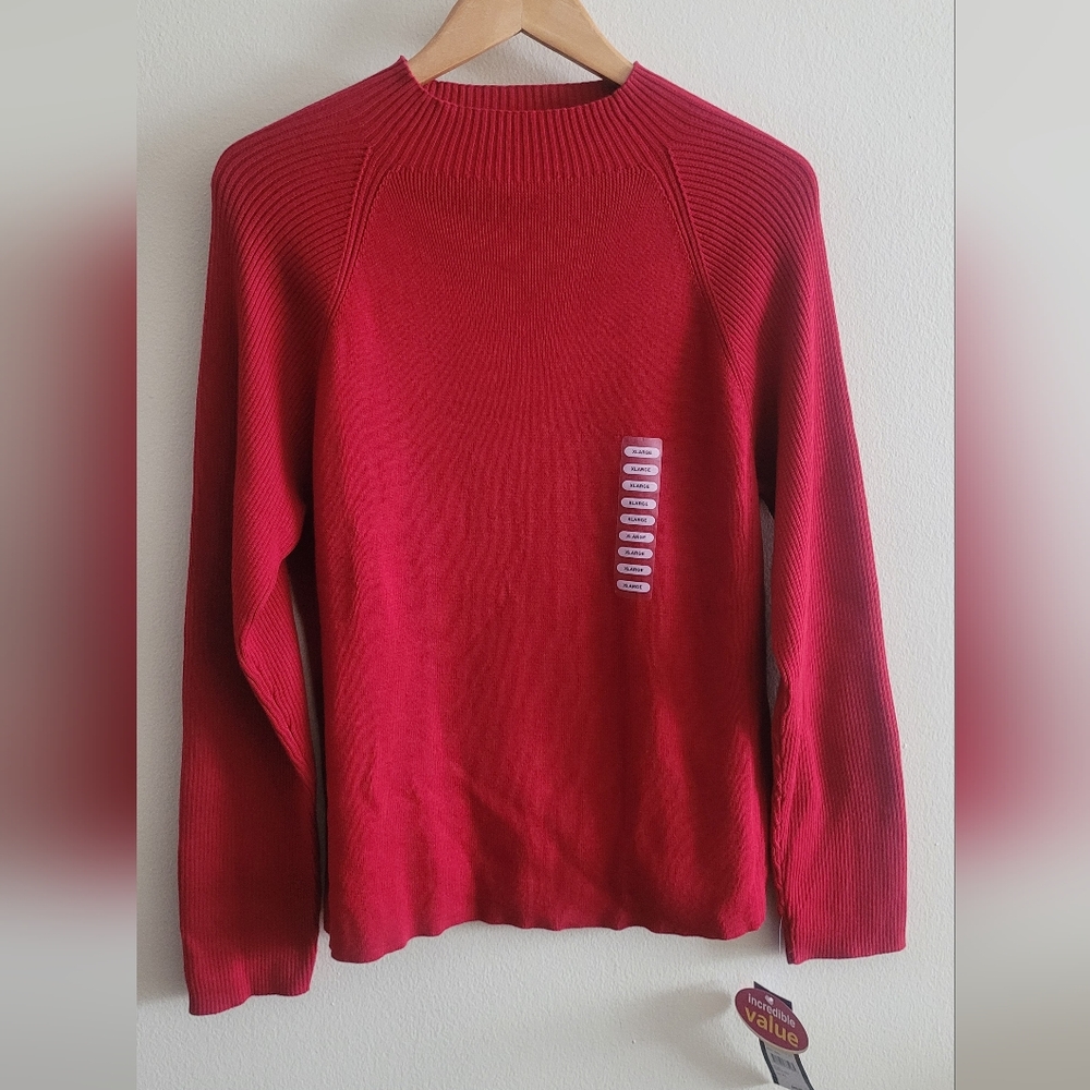 Relativity ribbed slight mockneck pullover sweater Women's XL true red - Picture 1 of 8